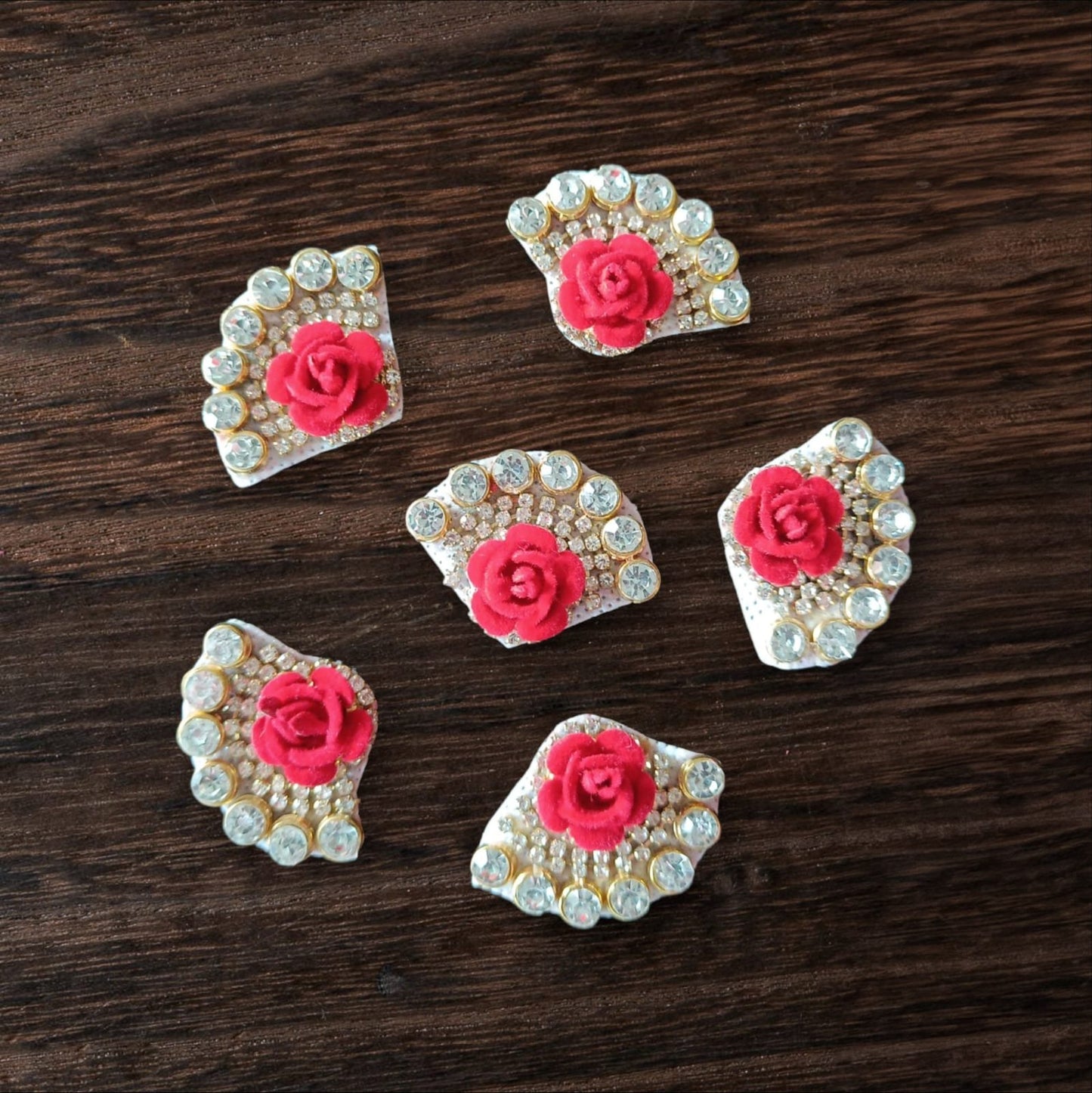 Red Rose Flower Stone Buti - 10pc