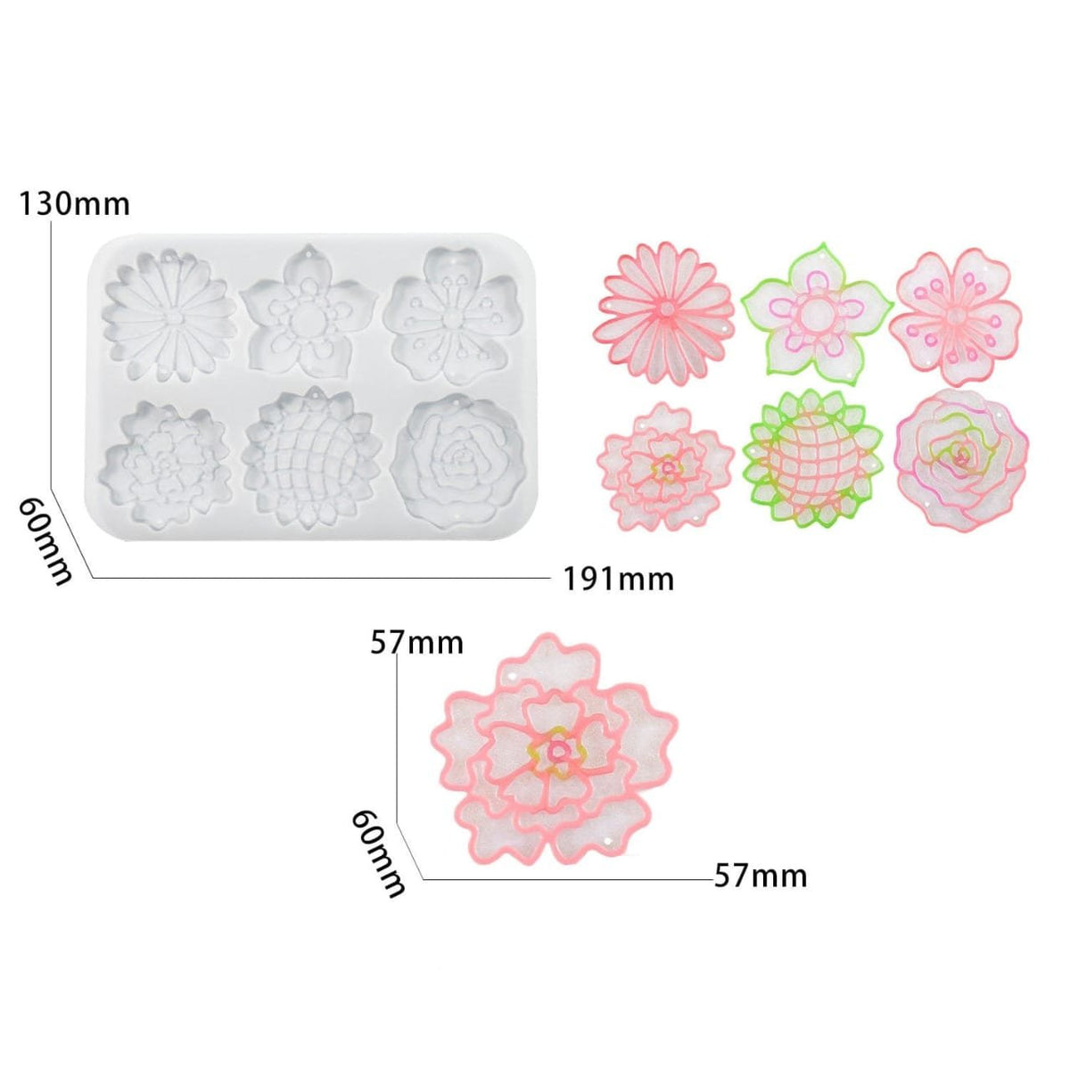 6 Cavity Floral Keychain & Pendant Mould - (SM0888)