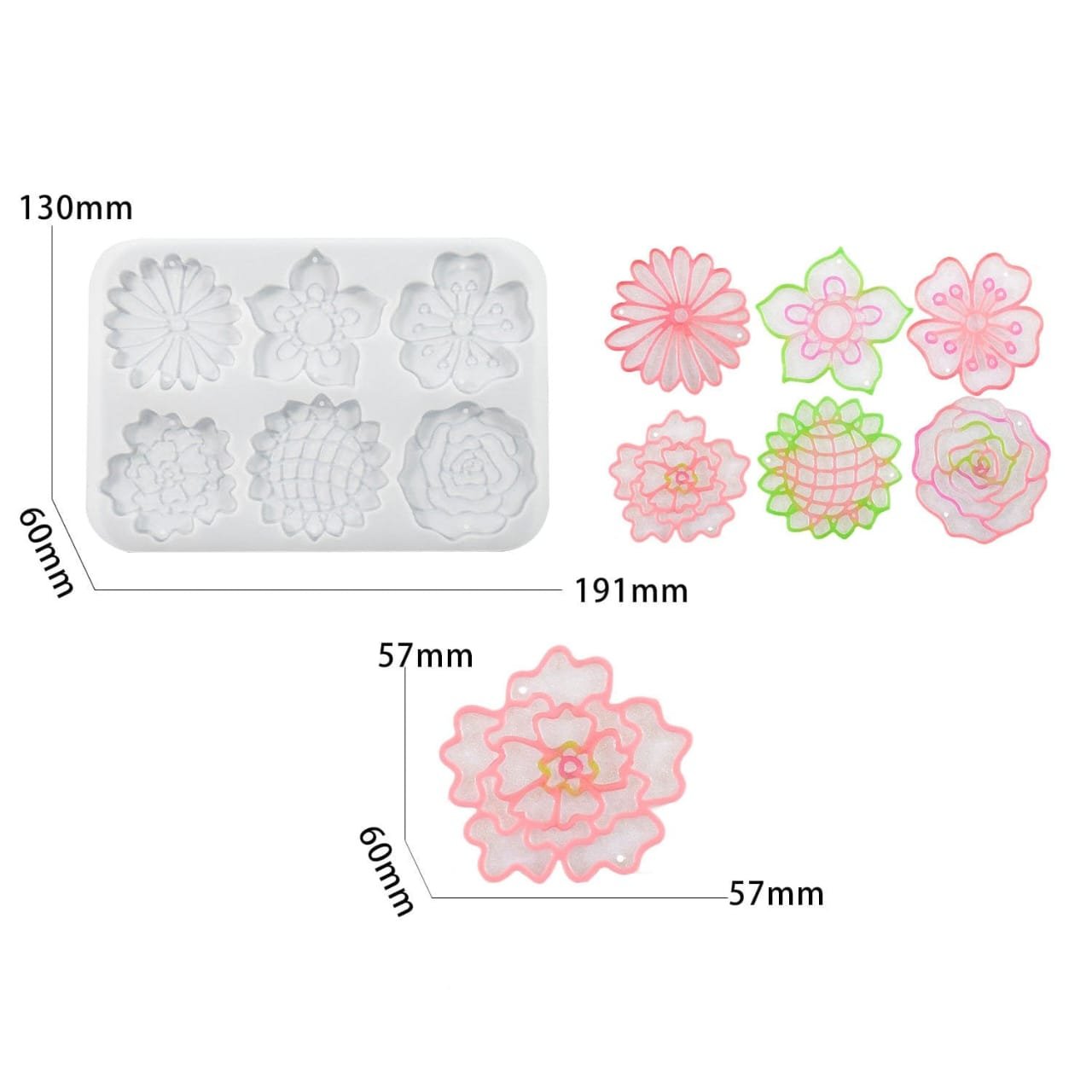 6 Cavity Floral Keychain & Pendant Mould - (SM0888)