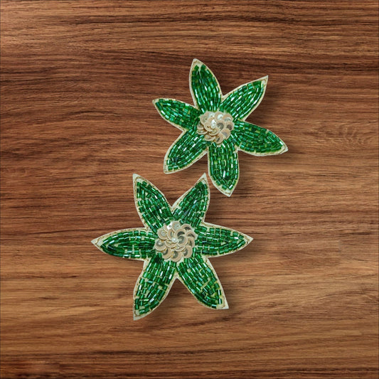 Dark Green Flower Buti Patches - 10pc