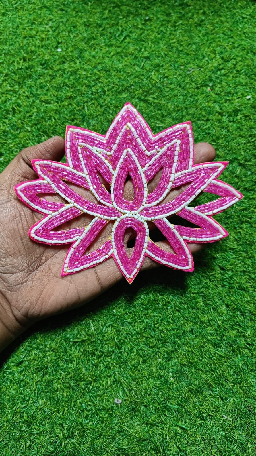 Dark Pink Lotus Buti Patches With Hole – 10pc