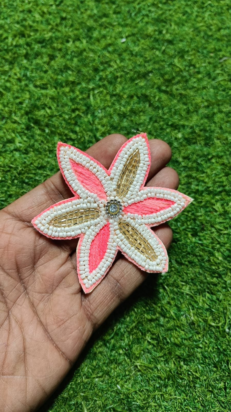 Golden Light Pink Flower Buti Patches - 10pc