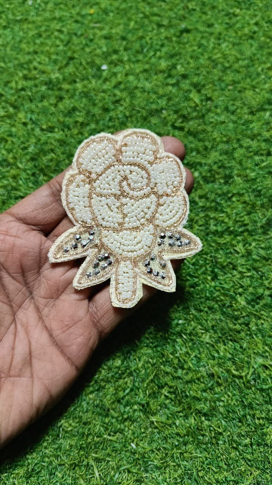 White Big Rose Flower Buti Patches - 10pc