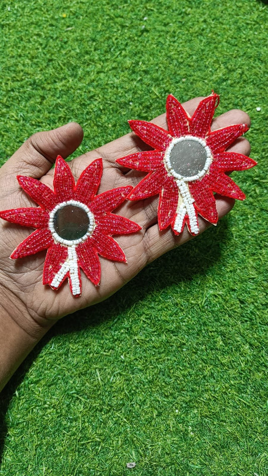 Red Sun Flower Buti Patches - 10pc