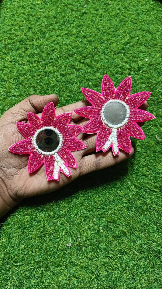 Dark Pink Sun Flower Buti Patches - 10pc