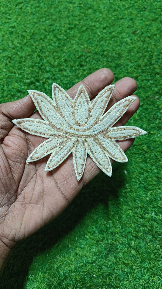 White And Golden Lotus Buti Patches - 10pc