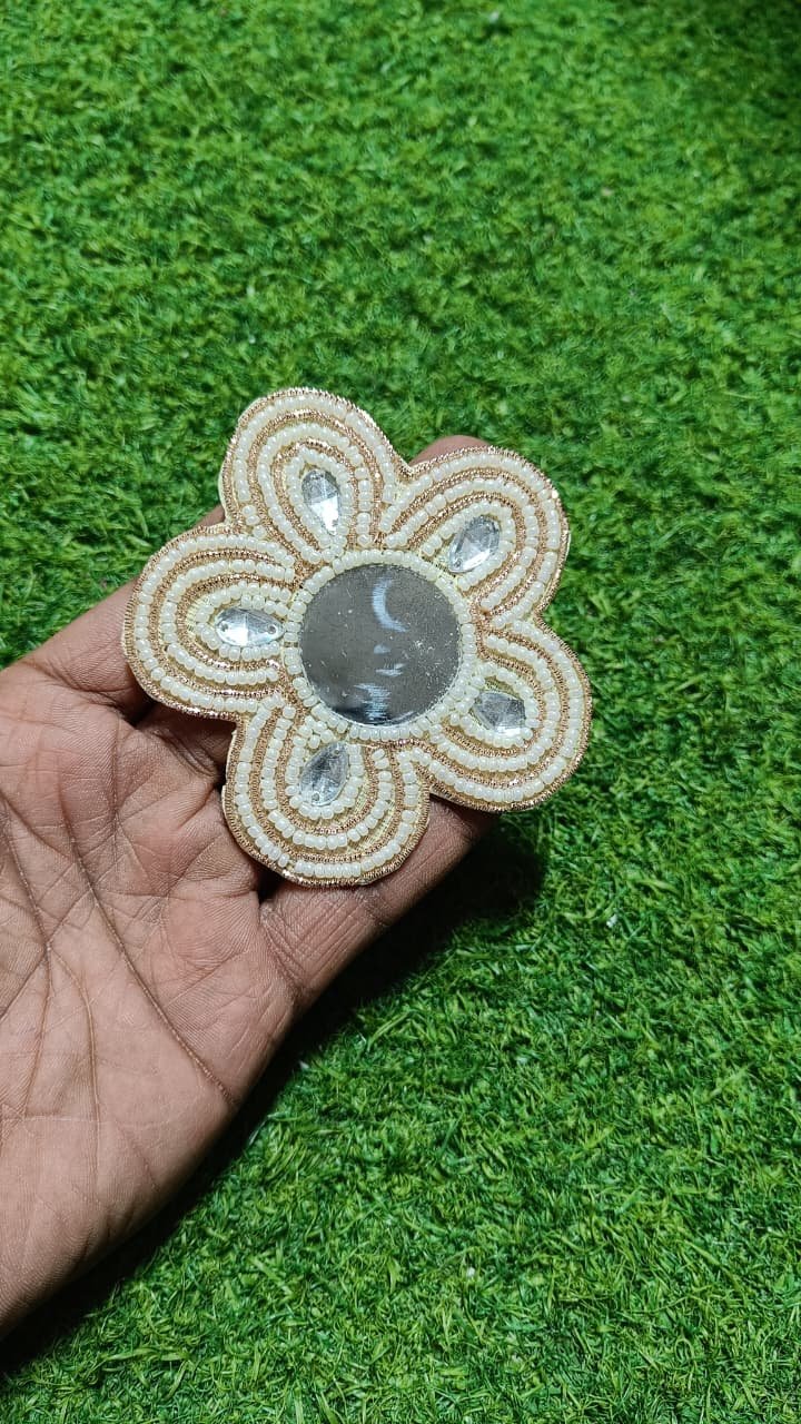 White Mirror Flower Buti Patches - 10pc