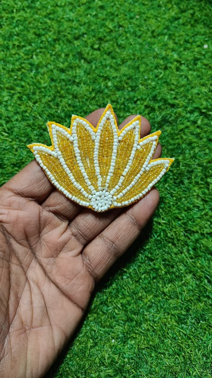 Yellow White Half Lotus Buti Patches - 10pc