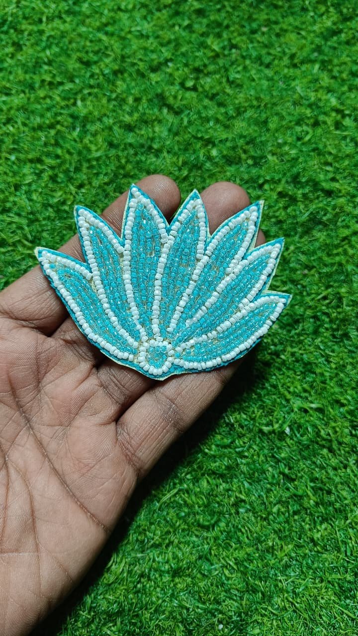 Light Blue White Half Lotus Buti Patches - 10pc