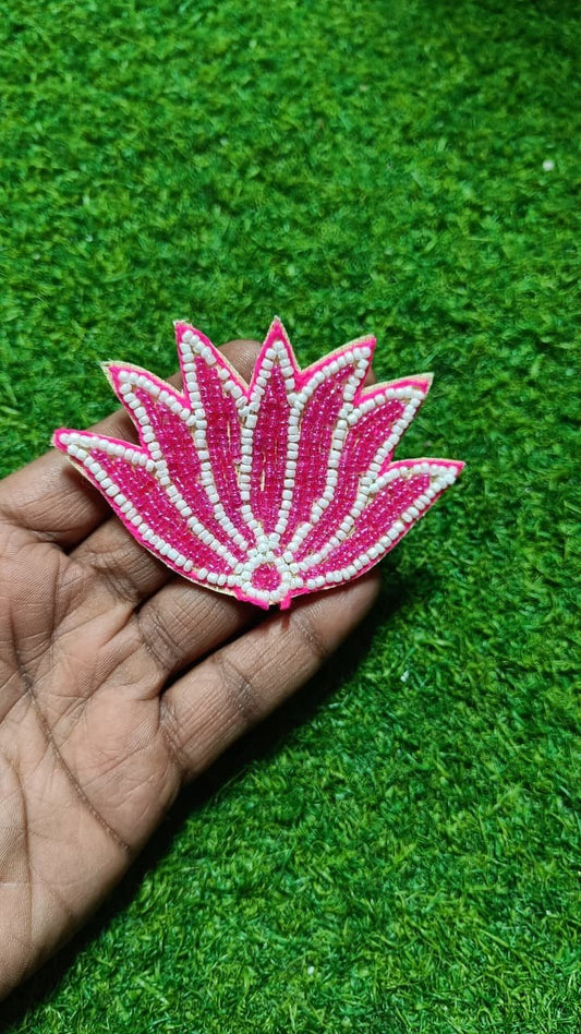 Dark Pink White Half Lotus Buti Patches - 10pc