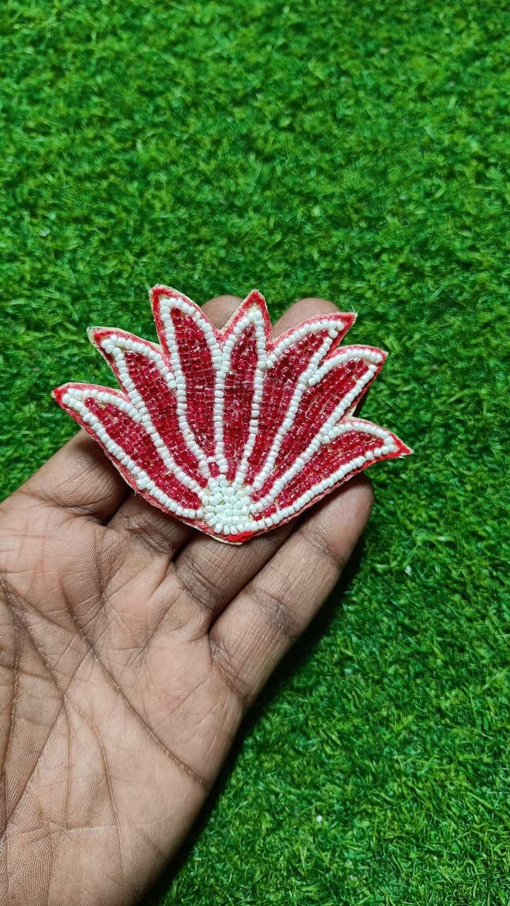 Red White Half Lotus Buti Patches - 10pc