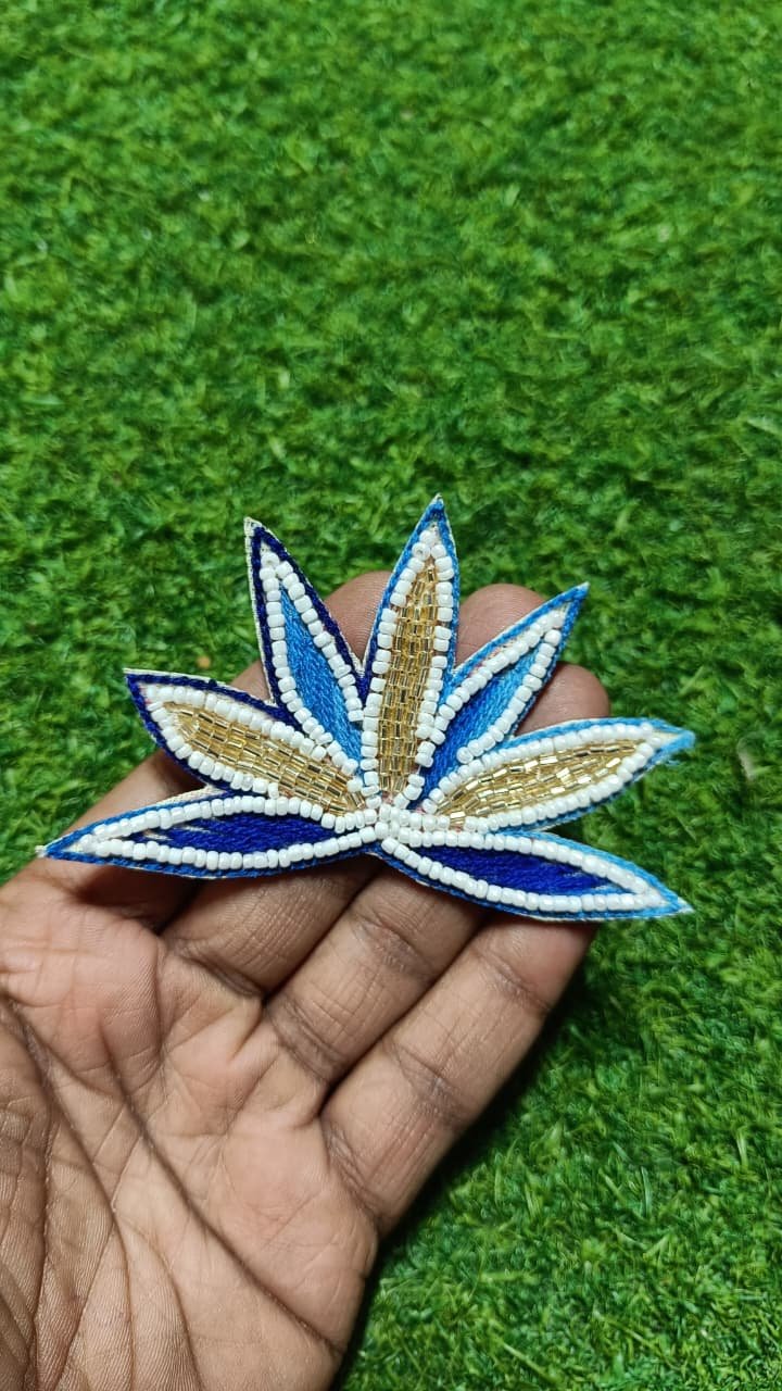 Golden Dark Blue Half Lotus Buti Patches - 10pc