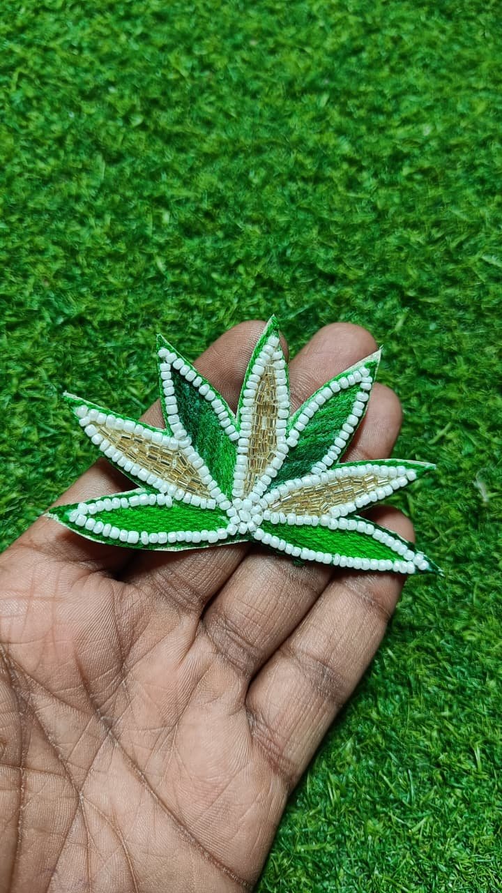Golden Green Half Lotus Buti Patches - 10pc