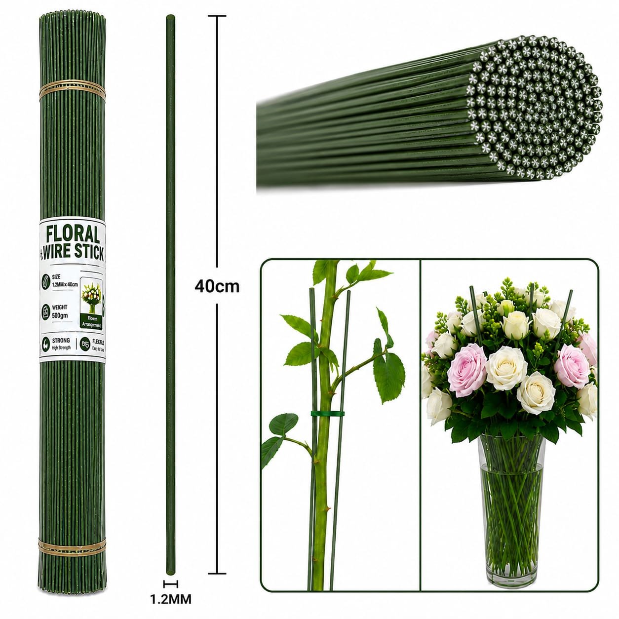 Green Floral Stem Wire 500gm (1.2mm*40cm)