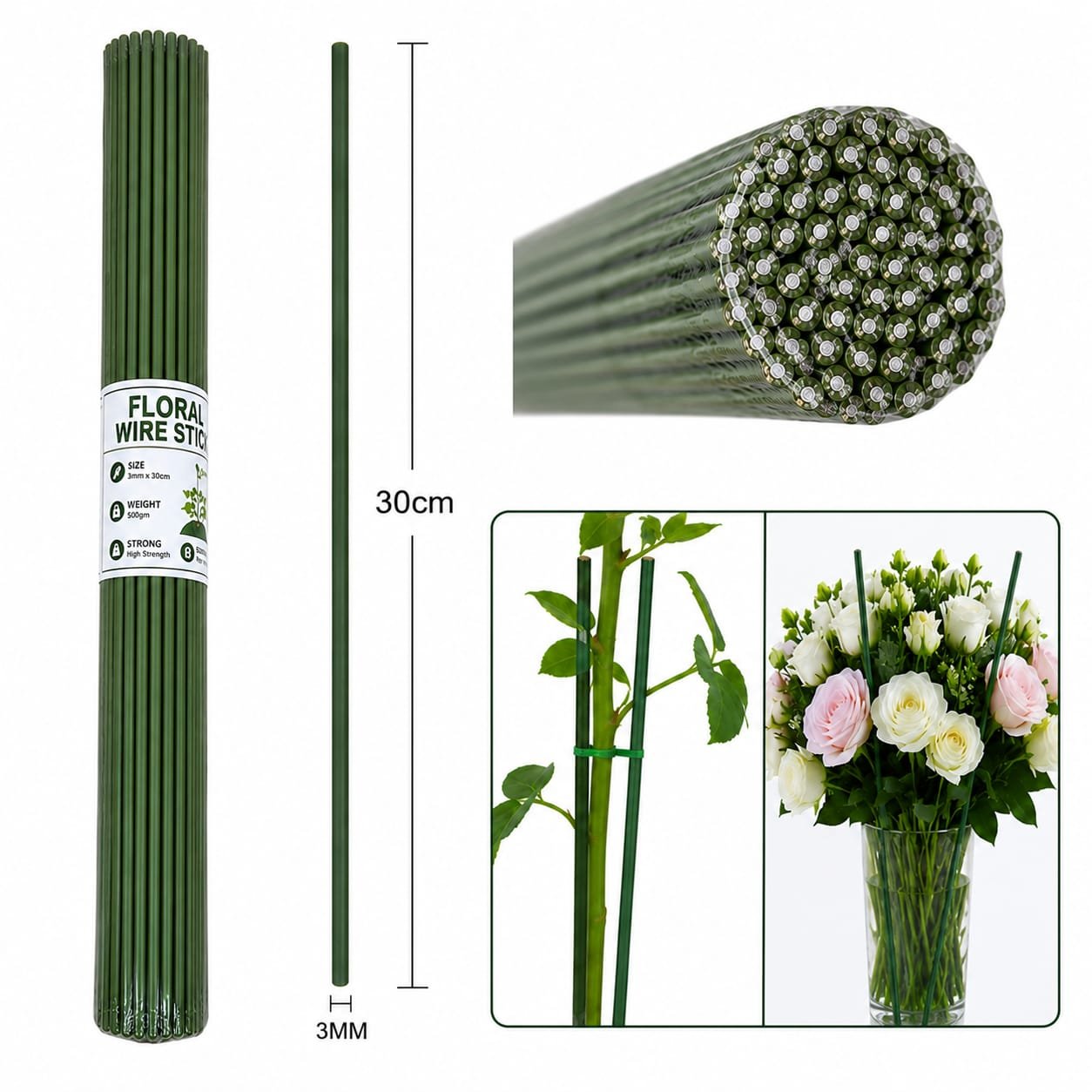 Green Floral Stem Wire 500gm (3mm*30cm)