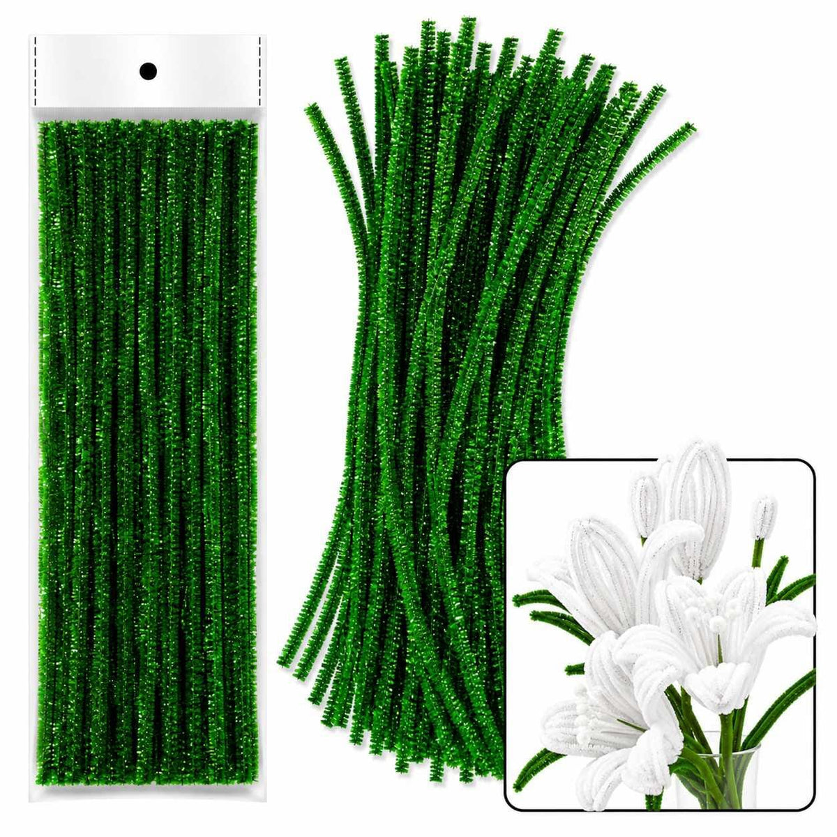 Glitter Pipe Cleaner Dark Green (A085) – 100pc