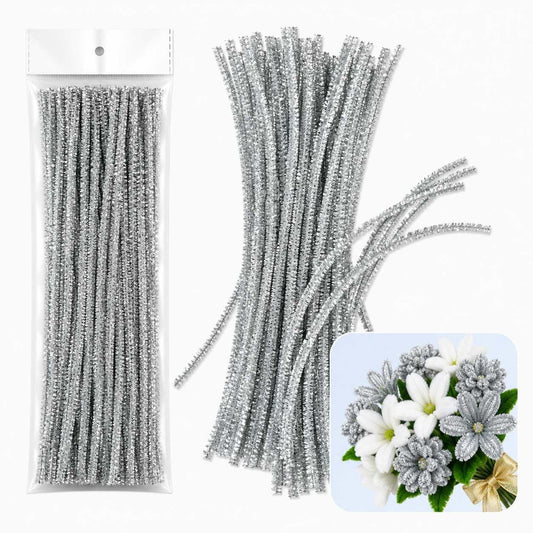 Glitter Pipe Cleaner Silver (A082) – 100pc