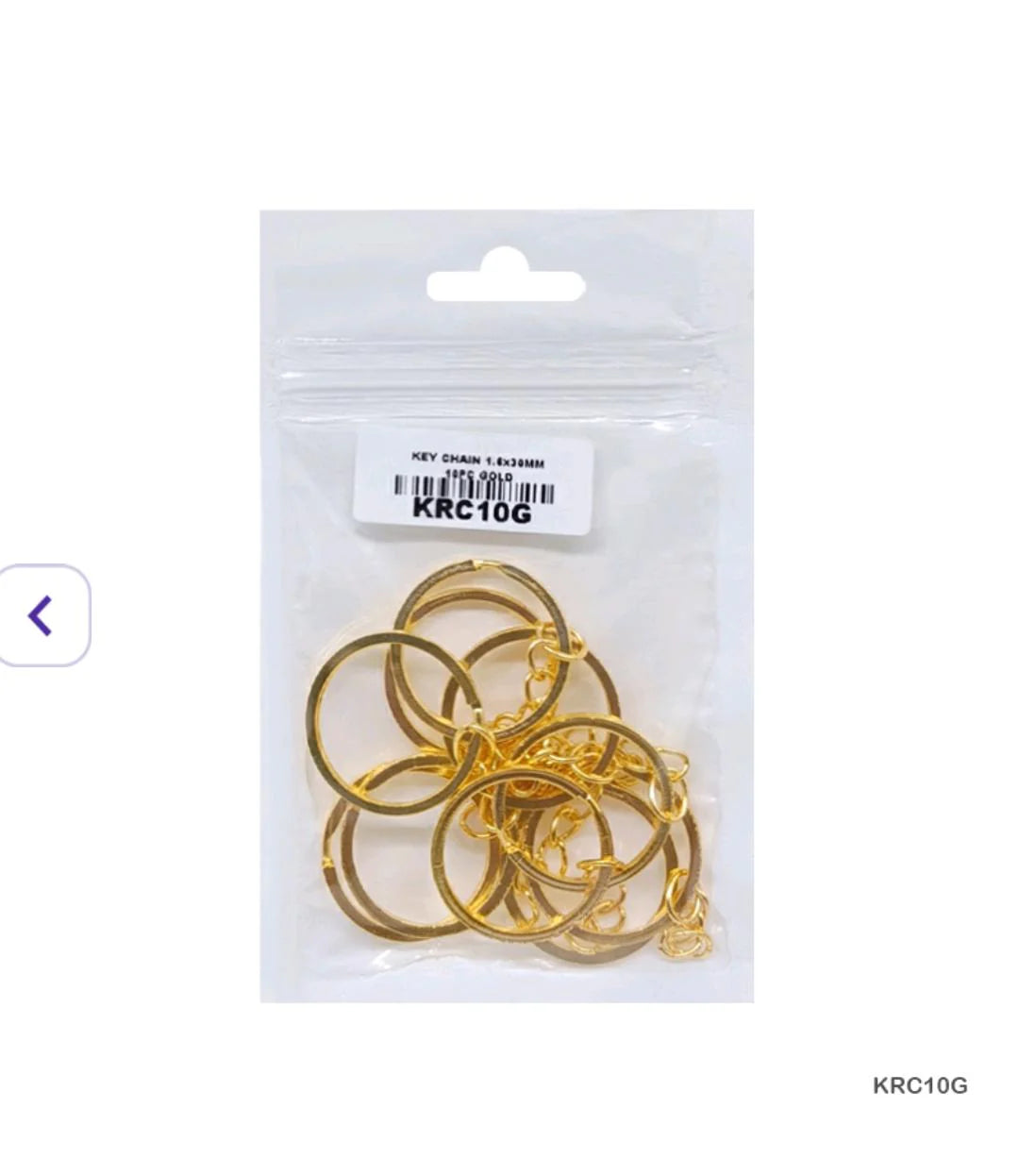 Key Ring With Chain Gold KRC10G - 10Pc