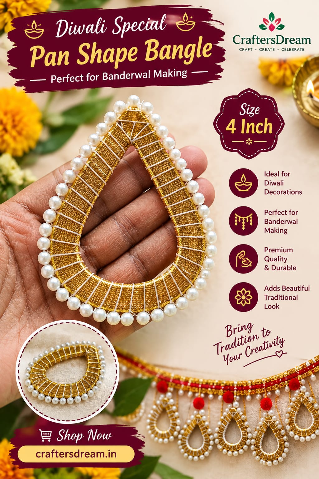 Pan Shaped Bangle 4inch - 10pc