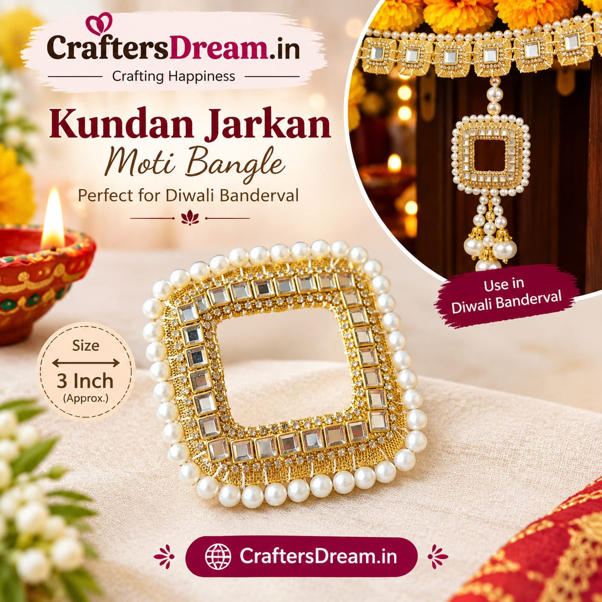 Kundan Jarkan Moti Bangle 3inch