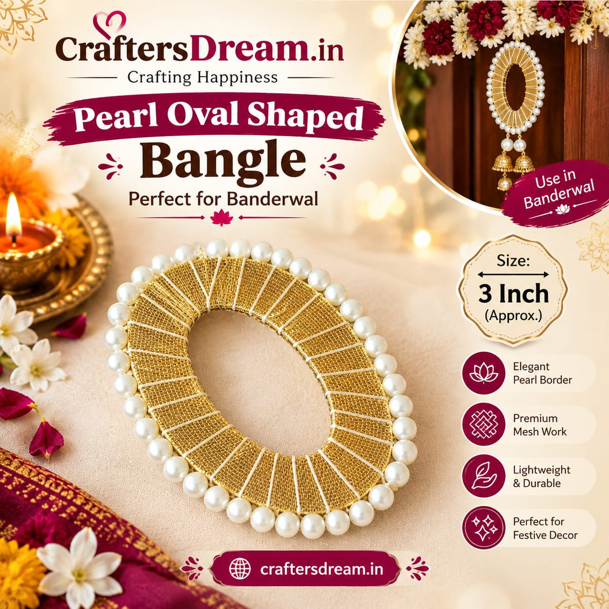 Pearl Oval Shaped Bangle - 10pc