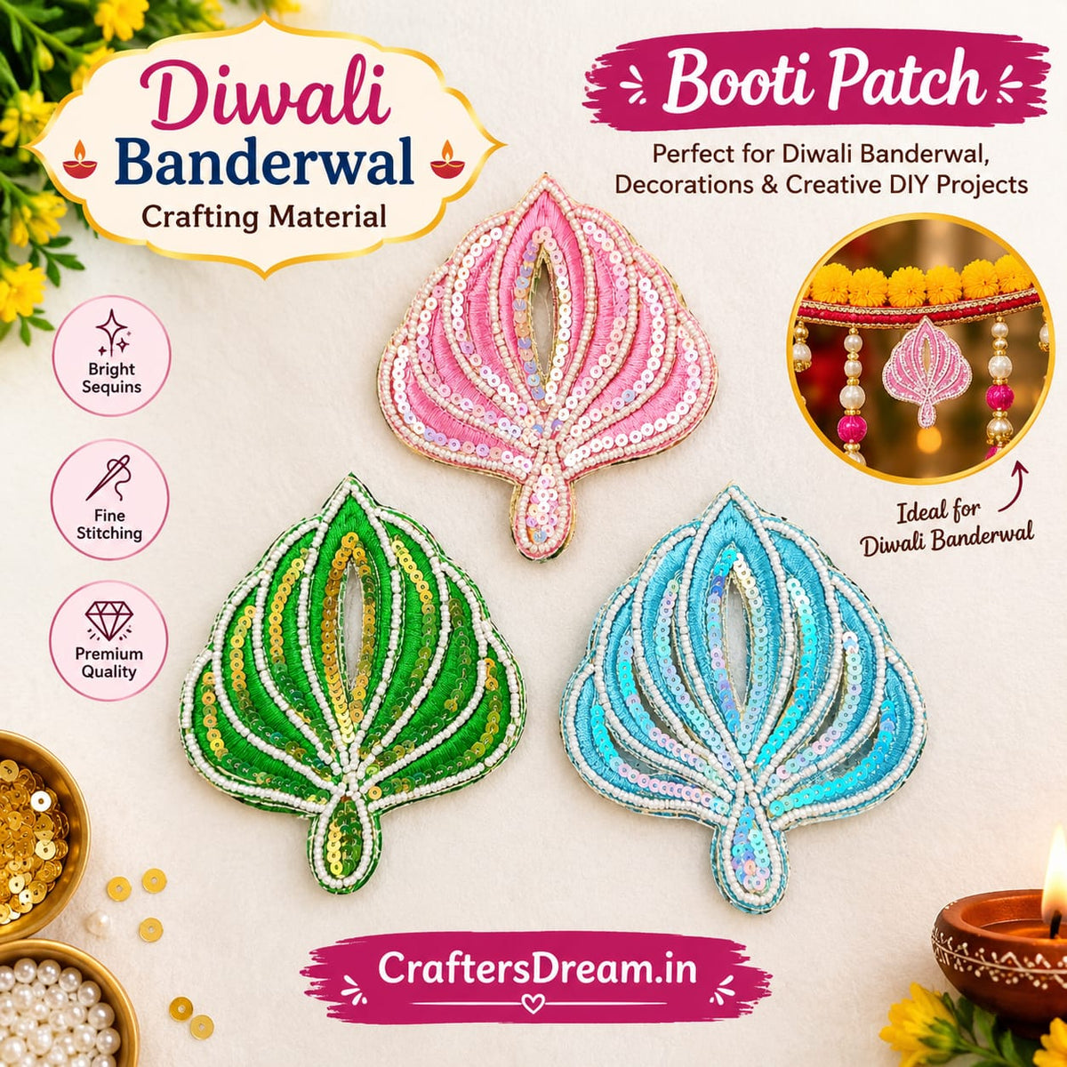 Pan Shaped Leaf Buti Patch - 5pc