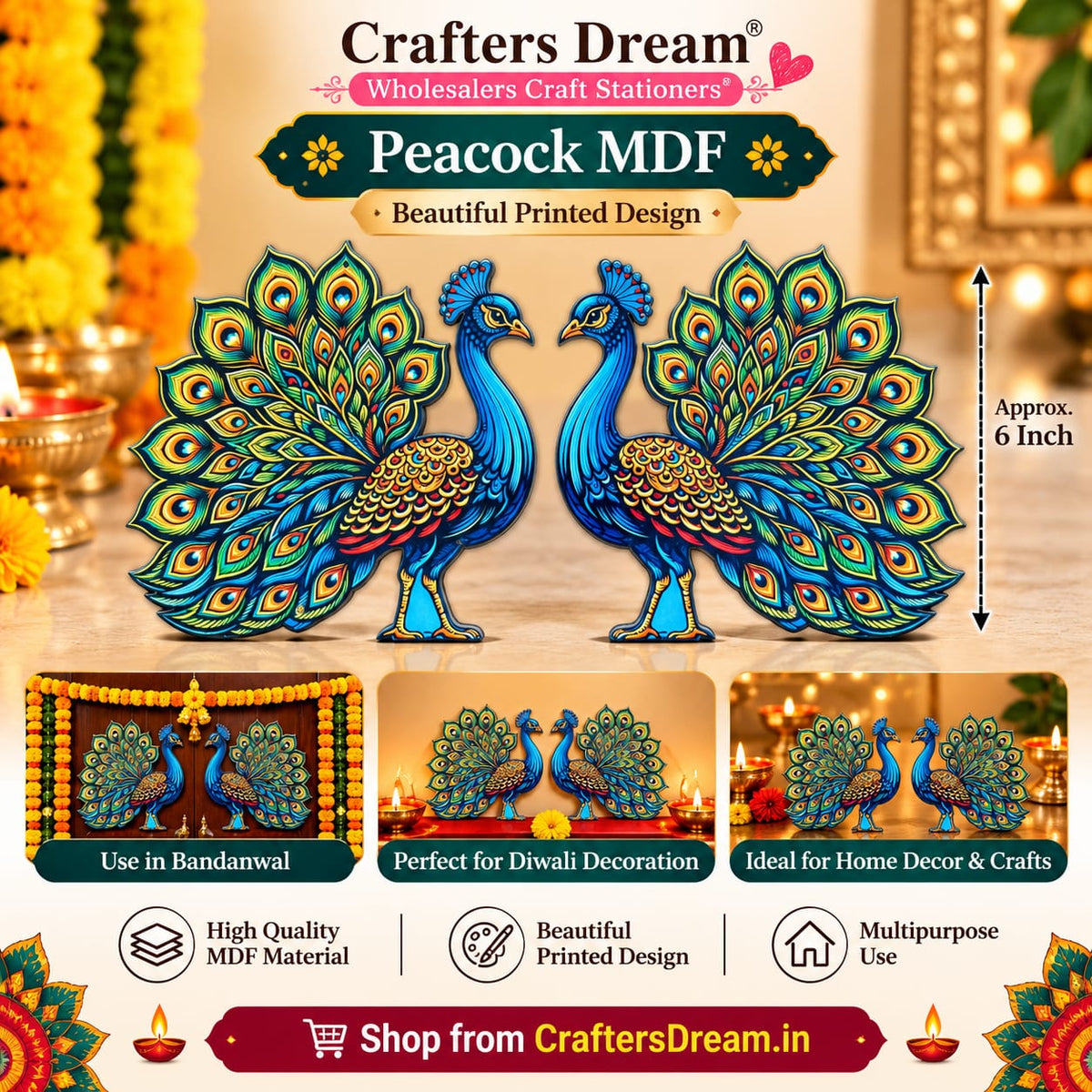 MDF Peacock (6inch Approx) - 10pc
