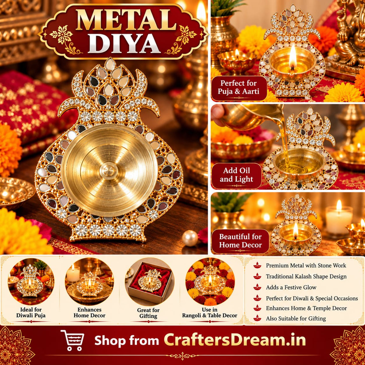Metal Diya - 1pc