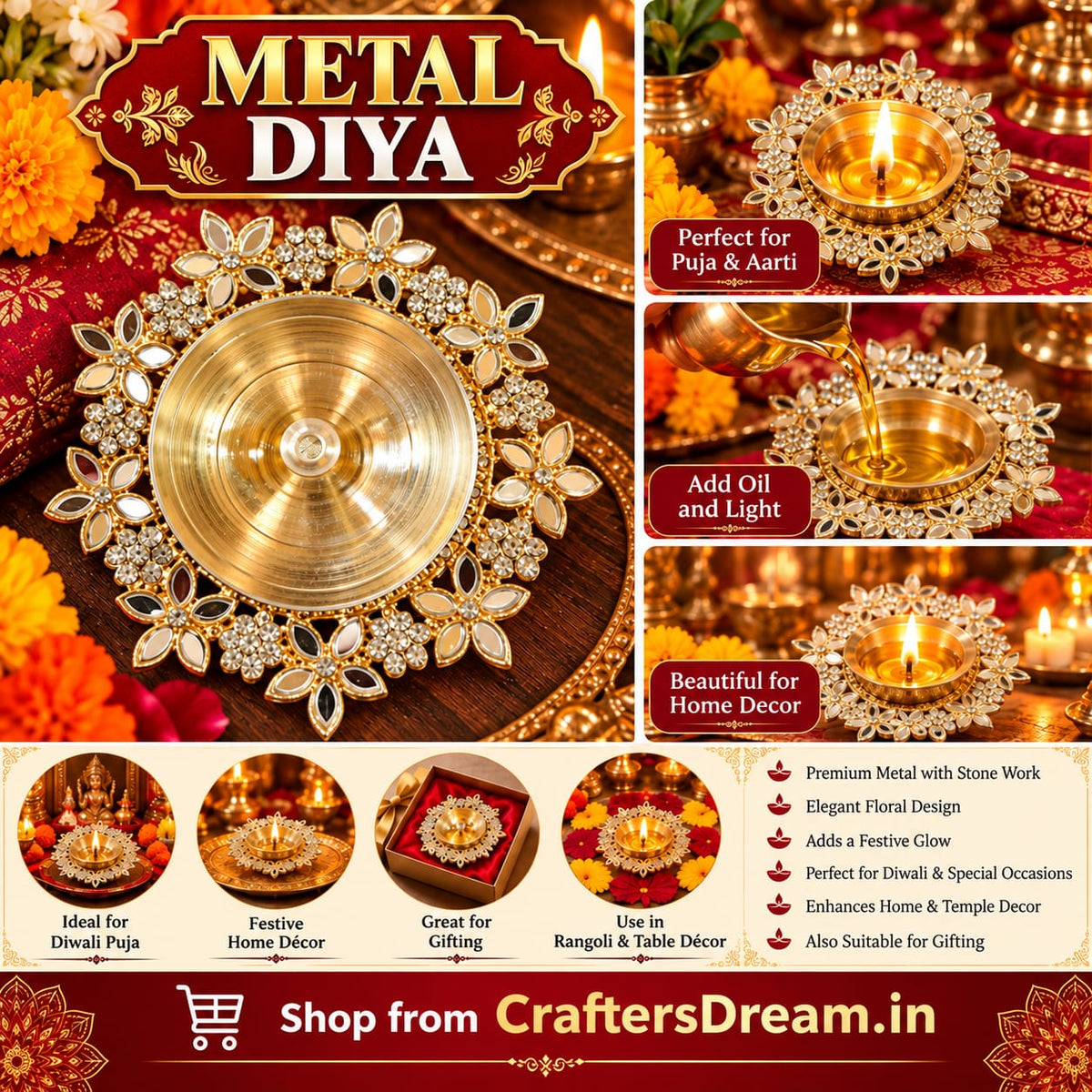 Metal Diya - 1pc