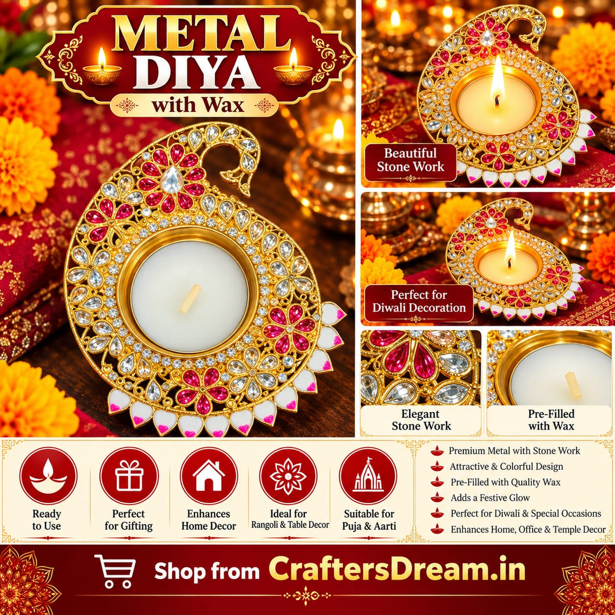 Metal Diya - 1pc