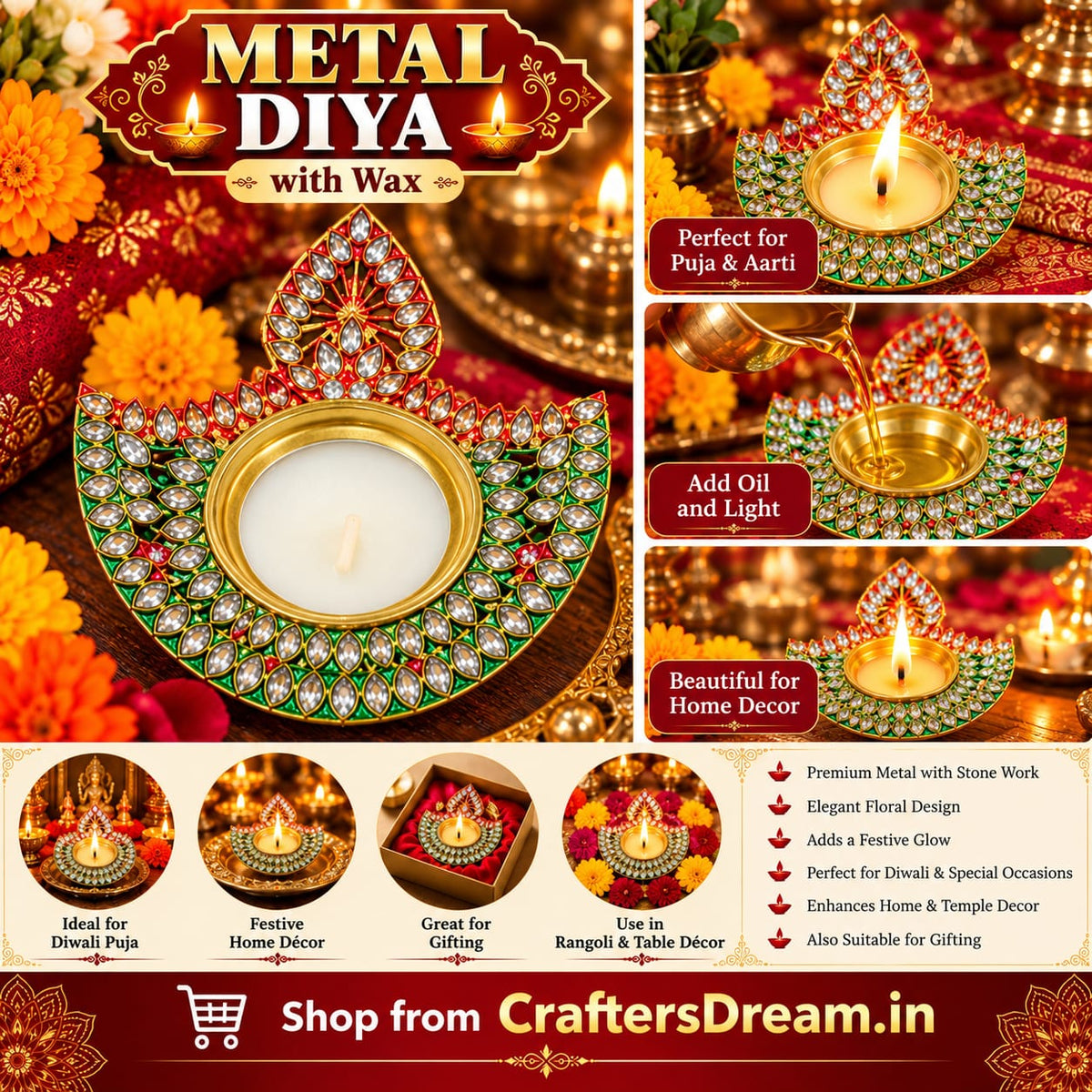 Metal Diya - 1pc