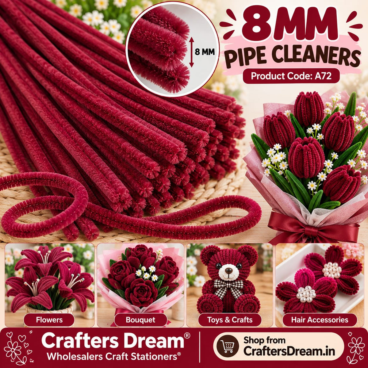 Plain Pipe Cleaner 8mm (A72) - 100pc