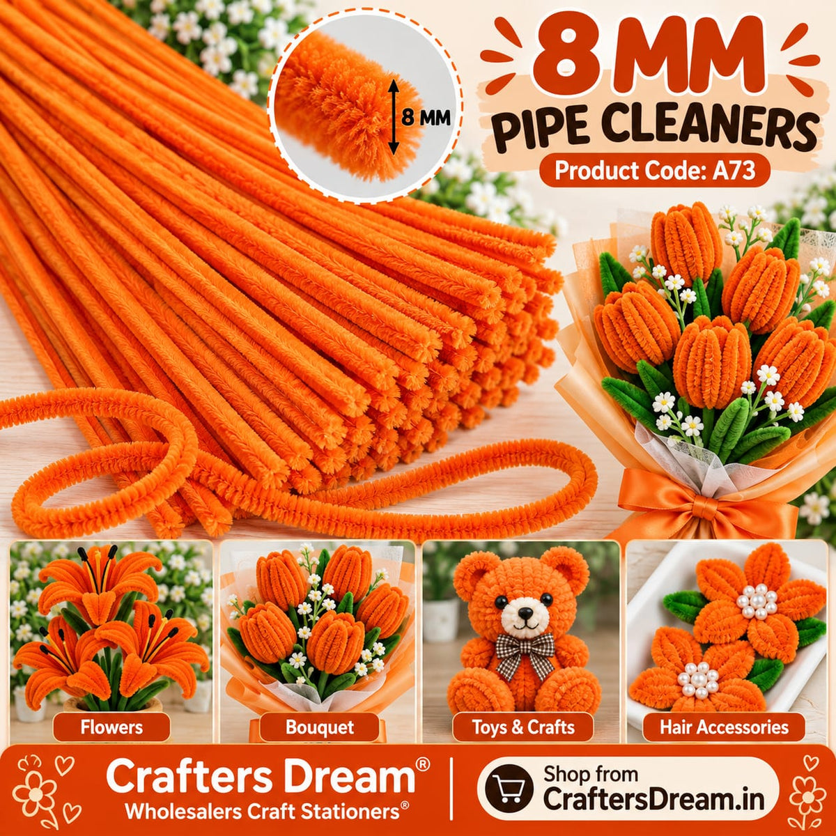 Plain Pipe Cleaner 8mm (A73) - 100pc