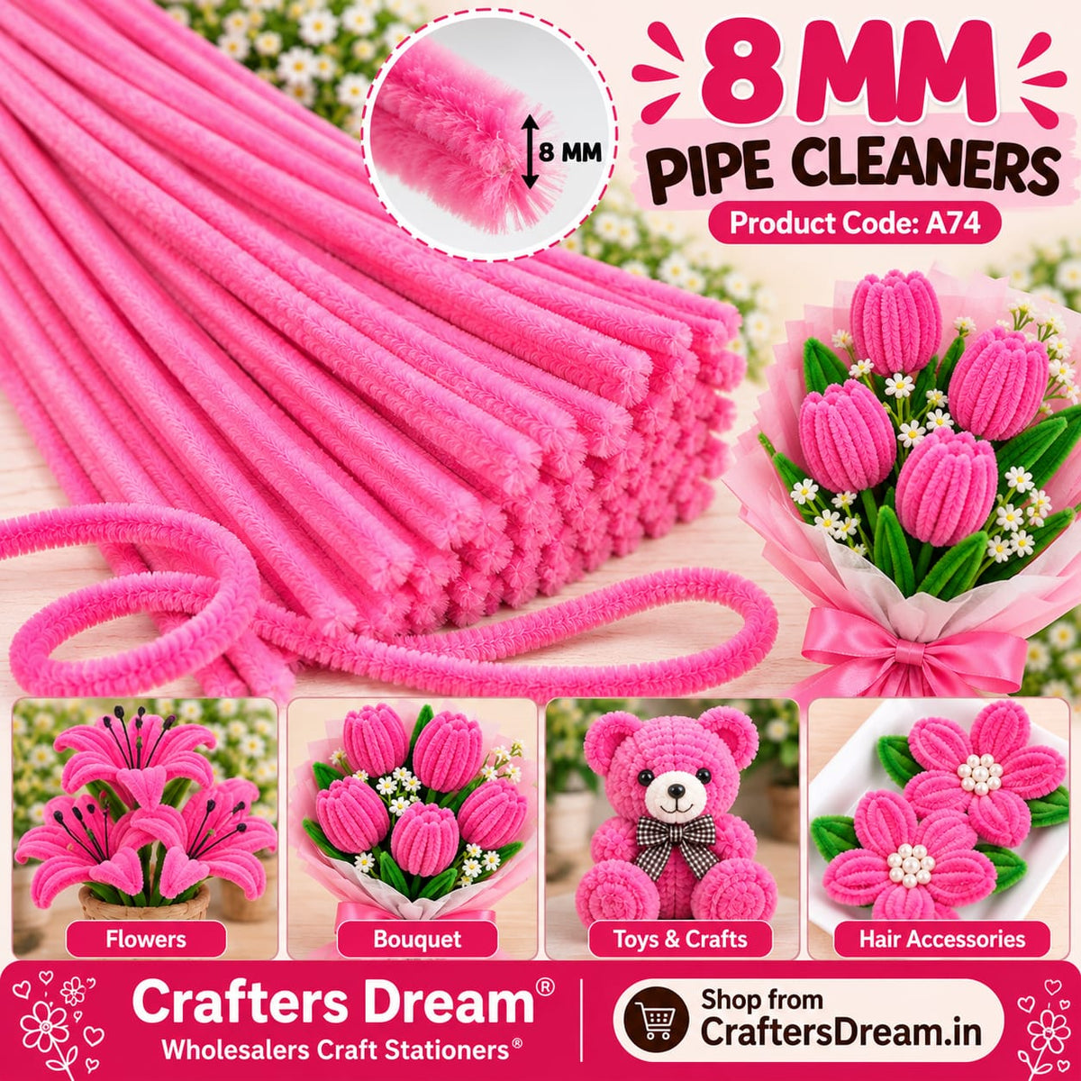 Plain Pipe Cleaner 8mm (A74) - 100pc