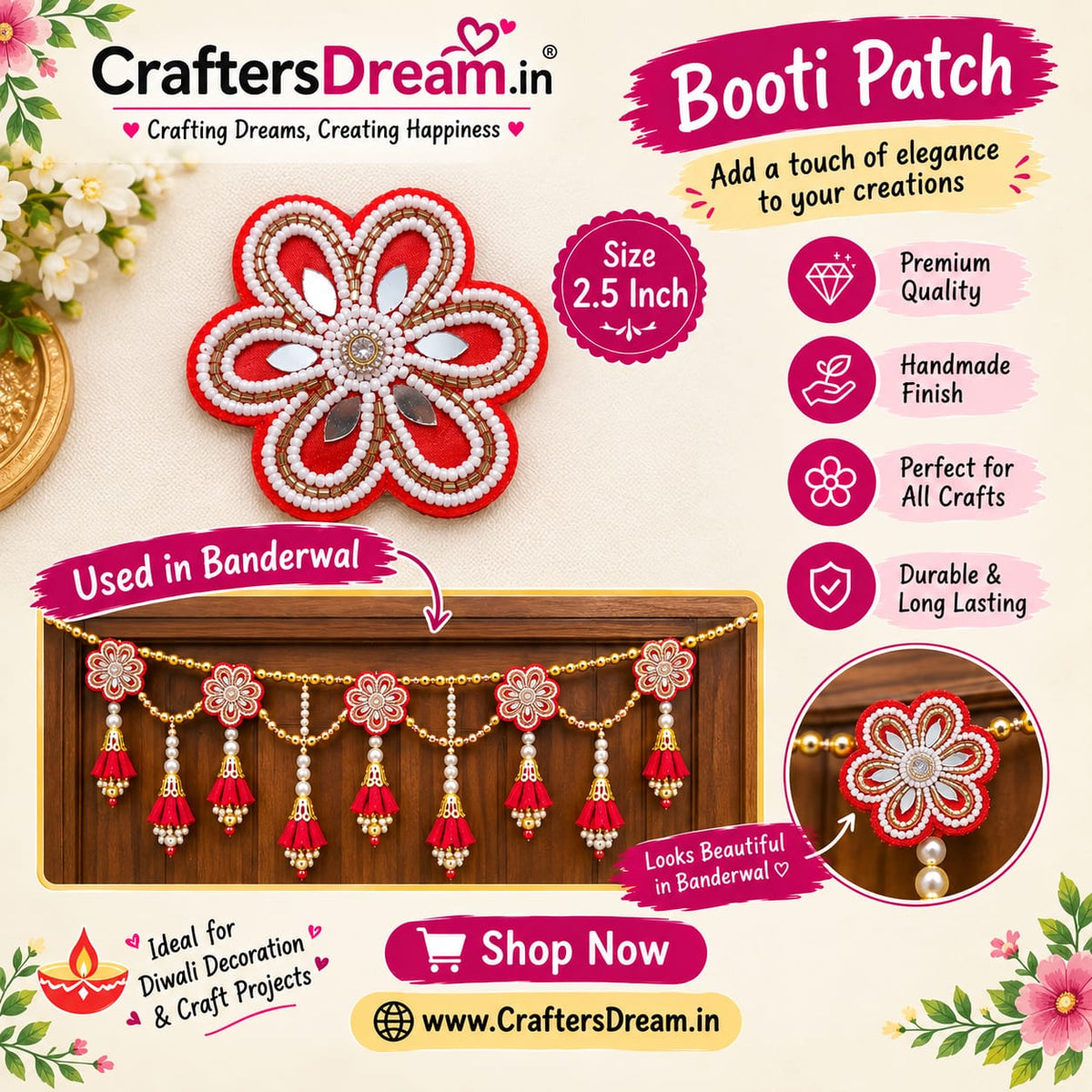 Flower Buti Patches - 10pc