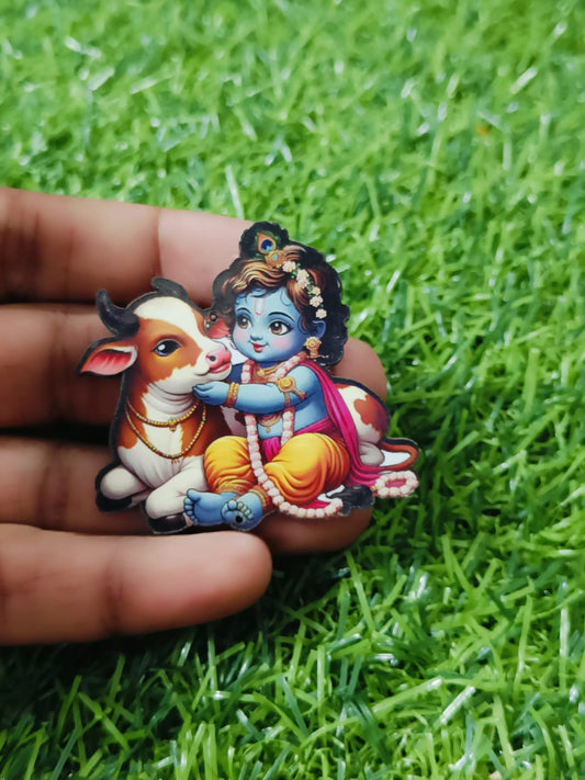 Little Krishna With Cow MDF Cut Out (2inch) - 5pc