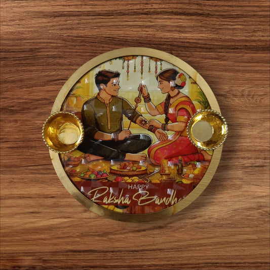 MDF Rakhi Plates With Roli Chawal Katori 6inch