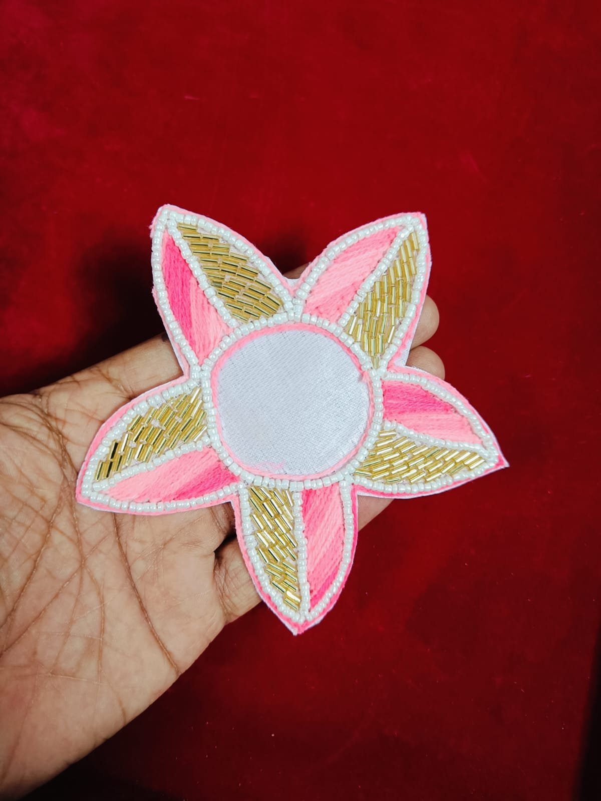 Pink Golden Flower Buti Patches – 5pc