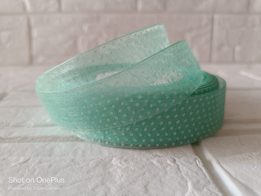 Organza Polka Dot Ribbon 1 inch - Sea Green