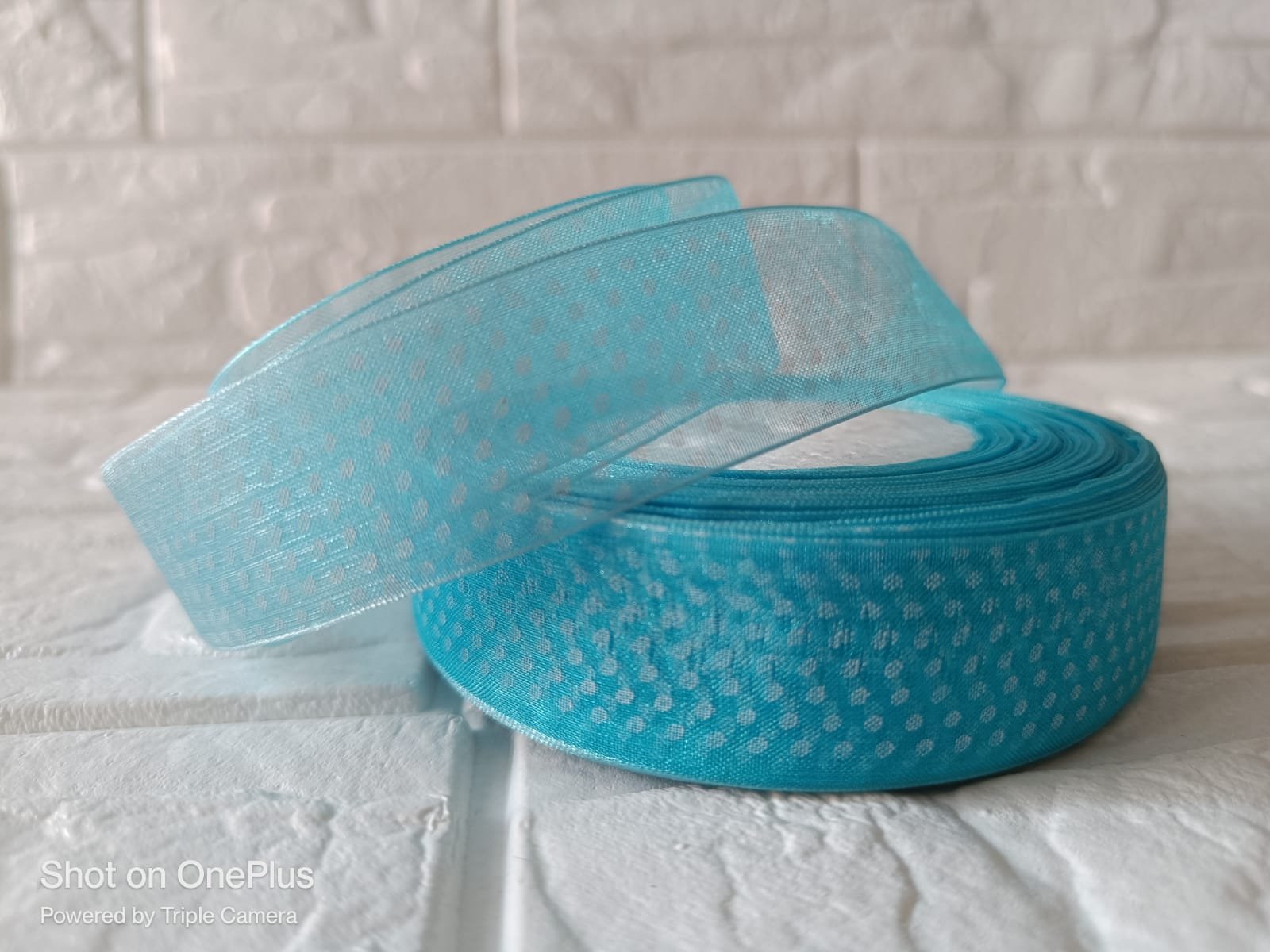Organza  Polka Dot Ribbon 1 inch - Light Blue