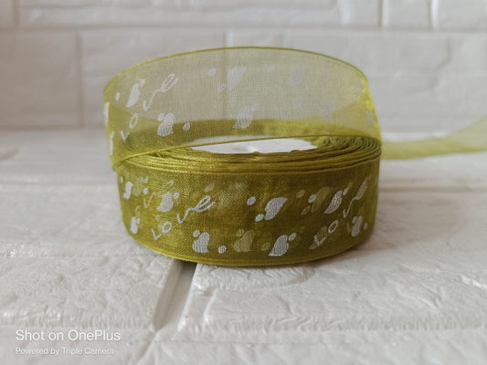 Love Organza Ribbon 1 inch – Mehndi Green