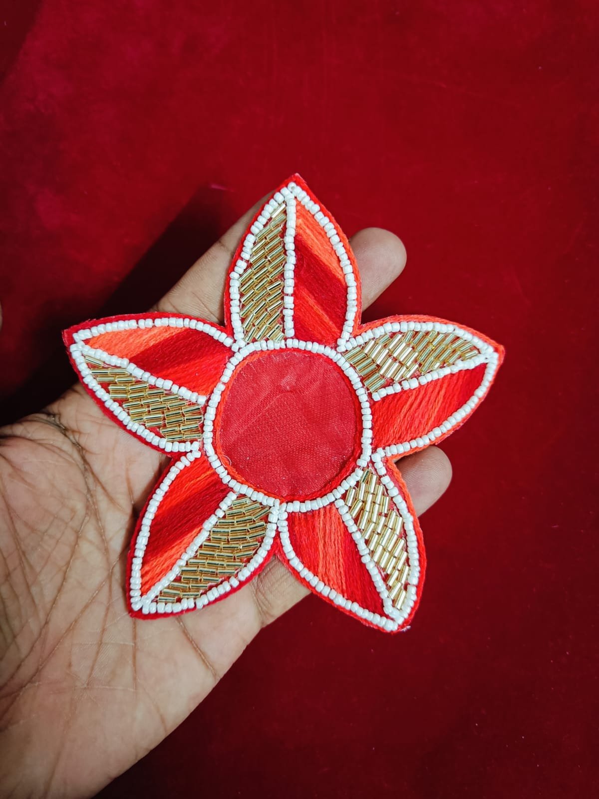 Red Golden Flower Buti Patches - 2pc
