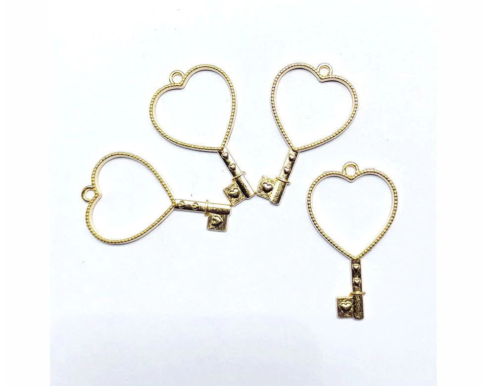 Heart Key Bezels Gold (BZ019) - 10pc