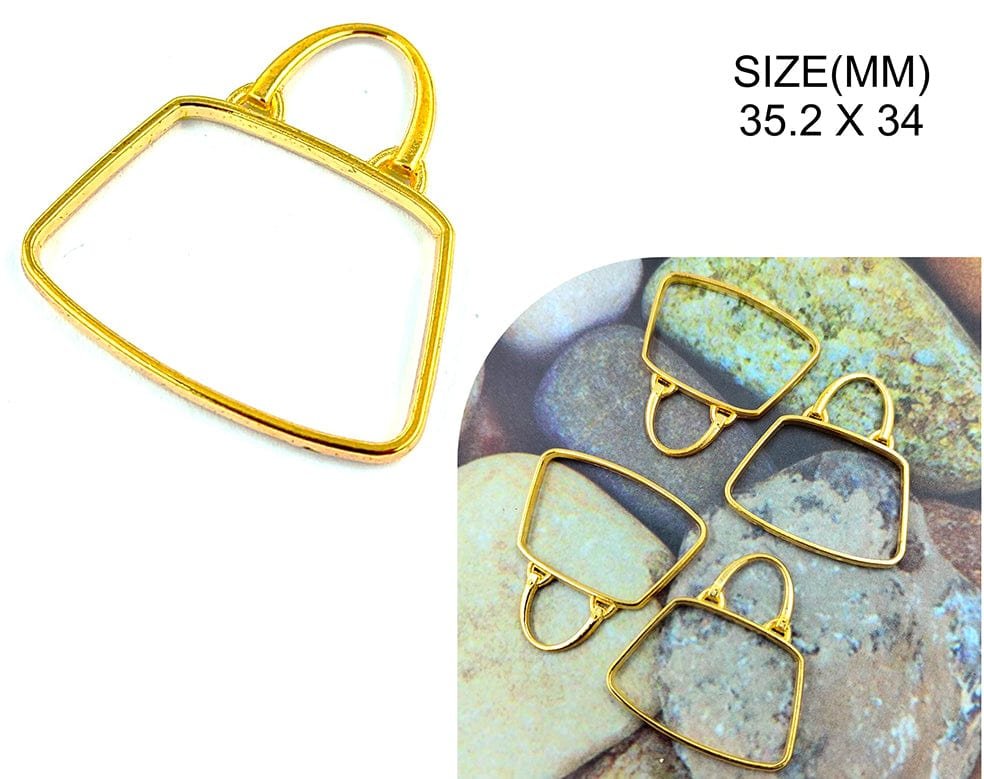 Gold Hand Bag Bezel (Bz066) - 5pc