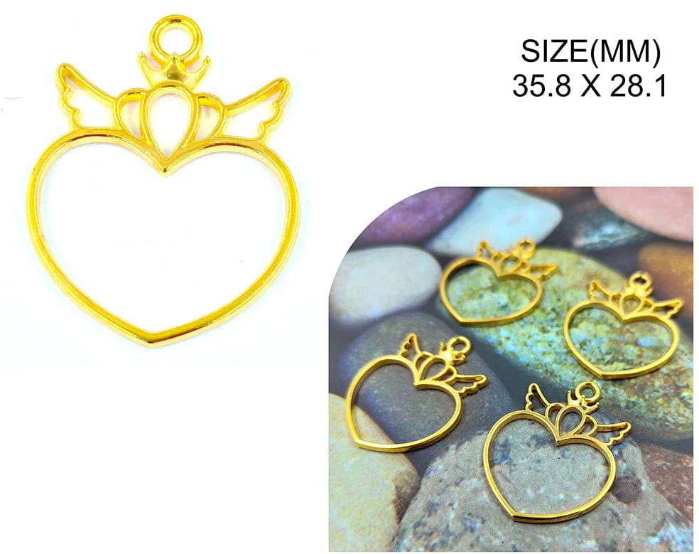 Gold Heart With Crown Bezels (BZ077) - 5pc