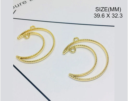 Gold Moon With 2 Hole Bezels (BZ084) - 5pc