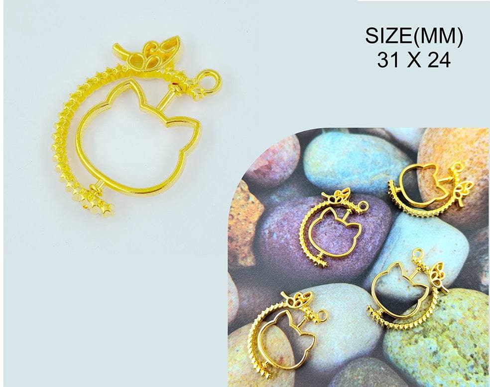 Gold Cat Rotating Pendant Bezels (BZ094) - 5pc