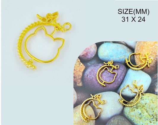 Gold Cat Rotating Pendant Bezels (BZ094) - 5pc