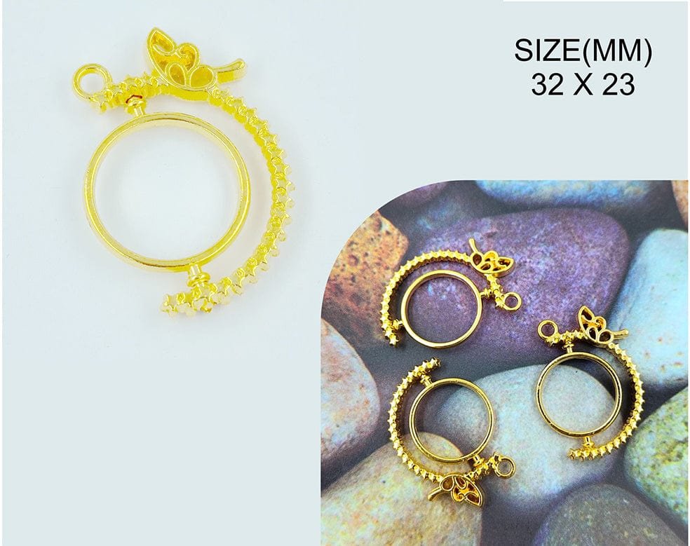 Gold Round Rotating Pendant Bezels (BZ095) - 5pc