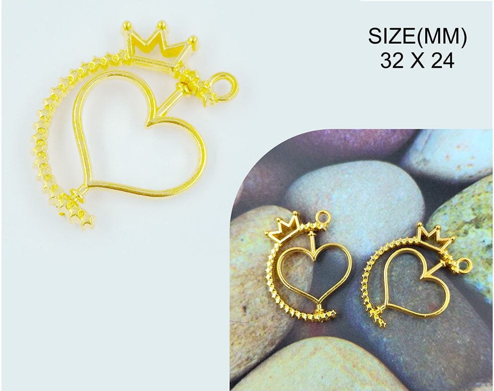 Gold Heart Rotating Pendant Bezels (BZ097) - 5pc